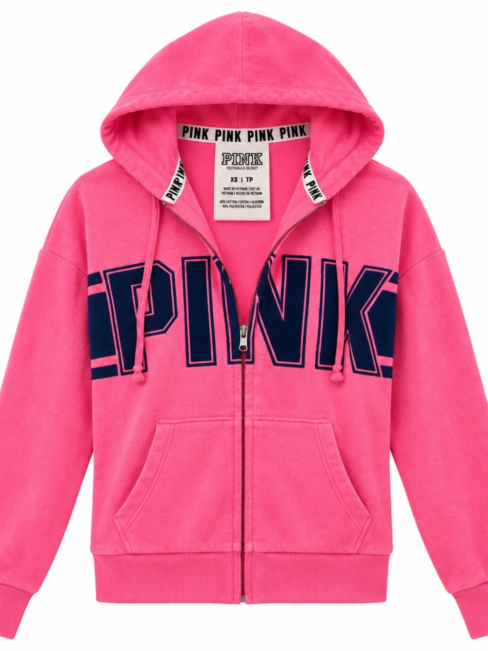 PINK Victoria's Secret Terry Robe Jacket in Hot Pink with Black Trim